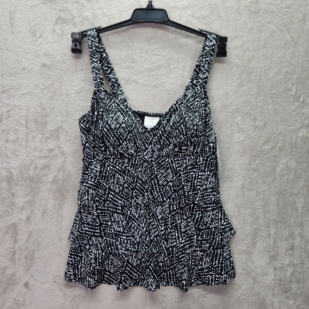 Swim Solutions‎ Tankini Top Womens Size 8 Triple Tier Bust Support Black White